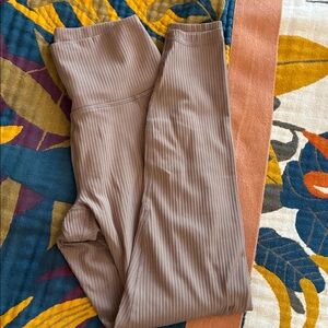 Mono B Ribbed High-Waist Leggings — Taupe Brown, small, EUC